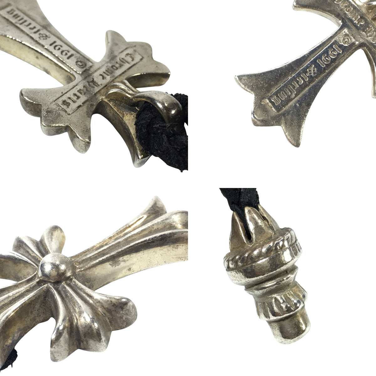 CHROME HEARTS クロムハーツ ネックレス CHクロス ペンダント スモール レザーブレイド ボロチップ 105cmの画像