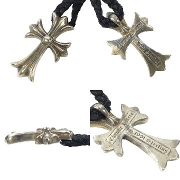 CHROME HEARTS クロムハーツ ネックレス CHクロス ペンダント スモール レザーブレイド ボロチップ 105cmの画像