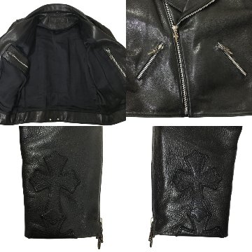 CHROME HEARTS クロムハーツ ベーシックモト レザー ダブル ライダースジャケット クロスパッチ BASIC MOTO の画像