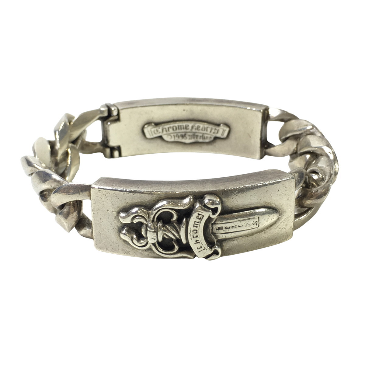 CHROME HEARTS クロムハーツ ブレスレット ダブルIDブレス フローラル クロス ダガー ID DBL FLRL DGGR OLD オールド刻印 1995 の画像