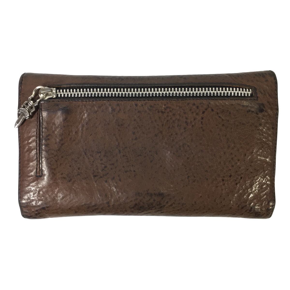 CHROME HEARTS クロムハーツ ウェーブウォレット 原本付 レザーウォレット ハートボタン 長財布 WALLET WAVE HEART HRT BLL 茶 　の画像