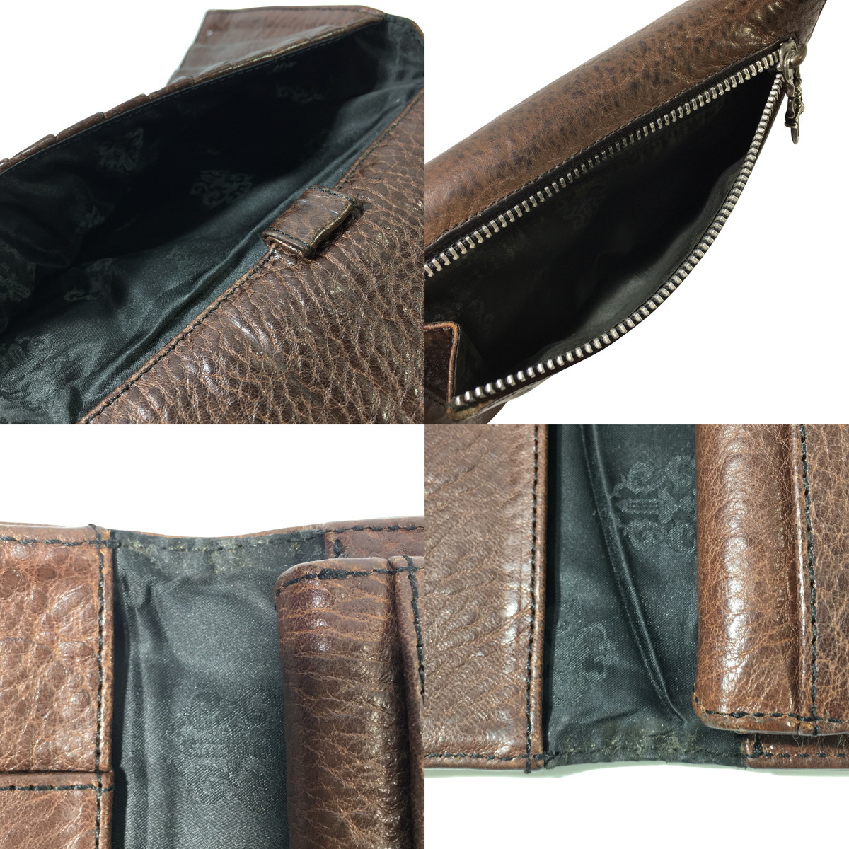 CHROME HEARTS クロムハーツ ウェーブウォレット 原本付 レザーウォレット ハートボタン 長財布 WALLET WAVE HEART HRT BLL 茶 　の画像