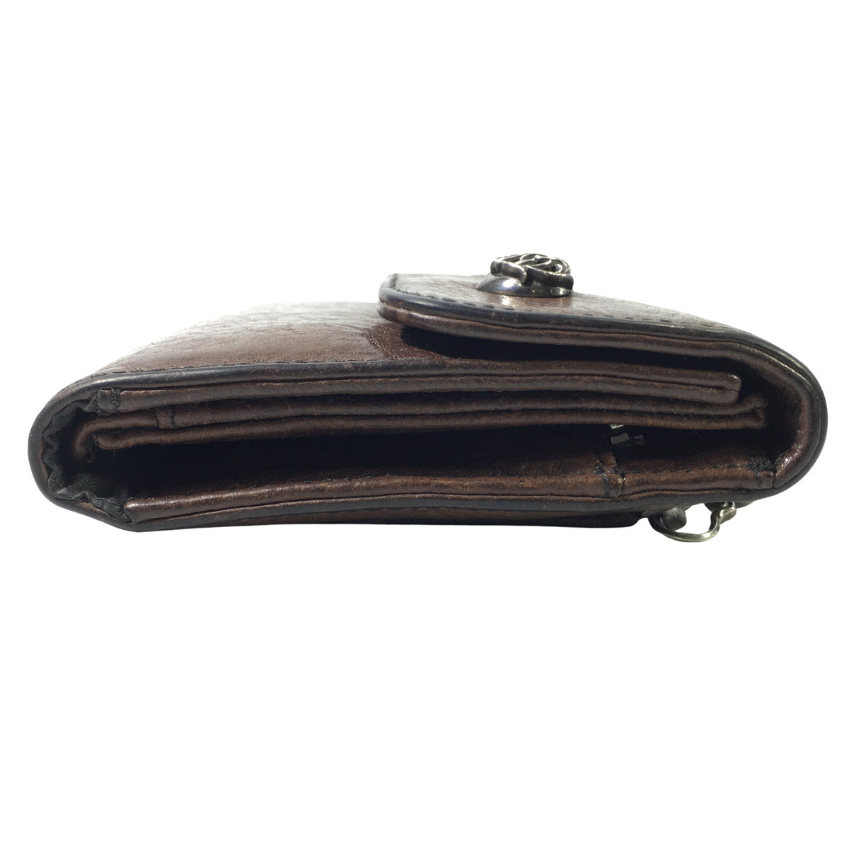 CHROME HEARTS クロムハーツ ウェーブウォレット 原本付 レザーウォレット ハートボタン 長財布 WALLET WAVE HEART HRT BLL 茶 　の画像
