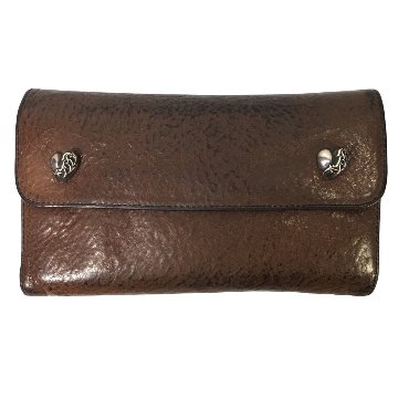 CHROME HEARTS クロムハーツ ウェーブウォレット 原本付 レザーウォレット ハートボタン 長財布 WALLET WAVE HEART HRT BLL 茶 　の画像