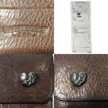 CHROME HEARTS クロムハーツ ウェーブウォレット 原本付 レザーウォレット ハートボタン 長財布 WALLET WAVE HEART HRT BLL 茶 　の画像