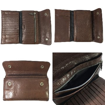 CHROME HEARTS クロムハーツ ウェーブウォレット 原本付 レザーウォレット ハートボタン 長財布 WALLET WAVE HEART HRT BLL 茶 　の画像