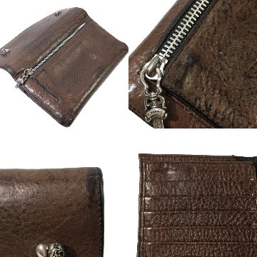 CHROME HEARTS クロムハーツ ウェーブウォレット 原本付 レザーウォレット ハートボタン 長財布 WALLET WAVE HEART HRT BLL 茶 　の画像