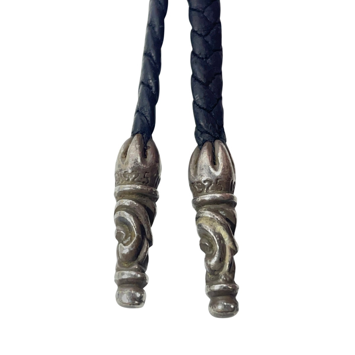 CHROME HEARTS クロムハーツ ネックレス レザーブレイド タイニー スクロールチップ LEATHER BRAID SCROLL 96cmの画像