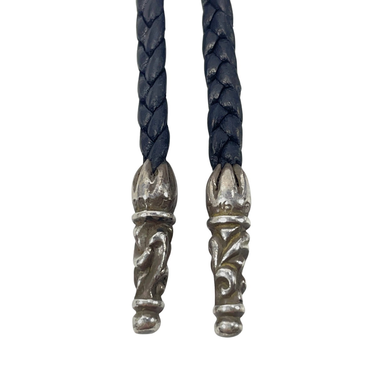 CHROME HEARTS クロムハーツ ネックレス レザーブレイド タイニー スクロールチップ LEATHER BRAID SCROLL 96cmの画像