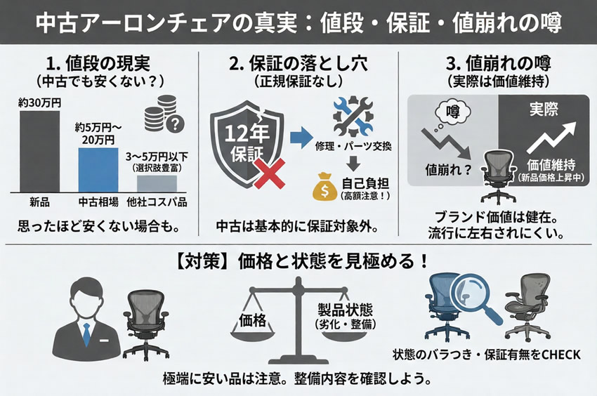 中古アーロンチェアの値段・保証・値崩れの真実を解説した比較図