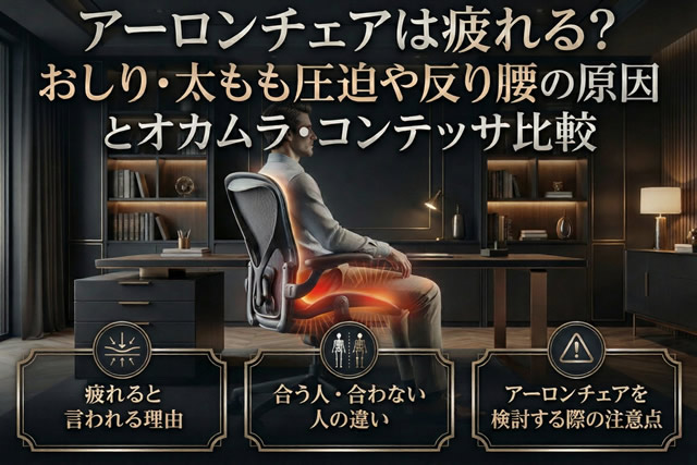 アーロンチェアは疲れる?おしり・太もも圧迫や反り腰の原因とオカムラ・コンテッサ比較
