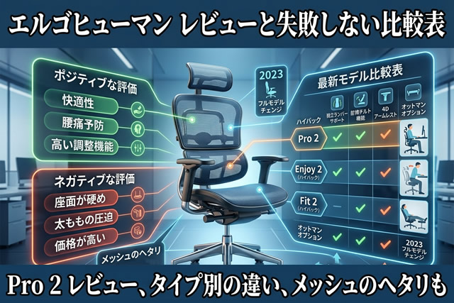 失敗しないエルゴヒューマン評判・比較表！プロ2レビューや種類の違い、メッシュへたりも