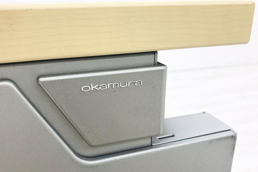 オカムラ L型デスク L字デスク 1600mm×1400ｍｍ Ｌ字机 片袖机 中古デスク 3段ワゴン付 片袖デスク オフィスデスク ワゴン付 左ワゴン画像