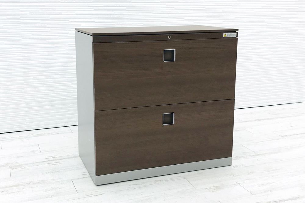 オカムラ レクトライン 2段 ラテラル書庫 キャビネット 引き戸書庫 中古オフィス家具 4TG1WC ZB43の画像