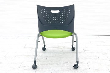 ライオン ミラシオチェア ミーティングチェア 会議椅子 パイプ椅子 スタッキングチェア 中古オフィス家具 No.1210F グリーン画像