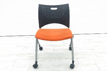ライオン ミラシオチェア ミーティングチェア 会議椅子 パイプ椅子 スタッキングチェア 中古オフィス家具 No.1210F オレンジ画像