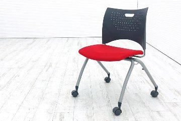 ライオン ミラシオチェア ミーティングチェア 会議椅子 パイプ椅子 スタッキングチェア 中古オフィス家具 No.1210F レッド画像