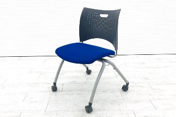 ライオン ミラシオチェア ミーティングチェア 会議椅子 パイプ椅子 スタッキングチェア 中古オフィス家具 No.1210F ダークブルー画像