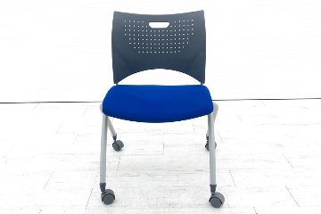 ライオン ミラシオチェア ミーティングチェア 会議椅子 パイプ椅子 スタッキングチェア 中古オフィス家具 No.1210F ダークブルー画像