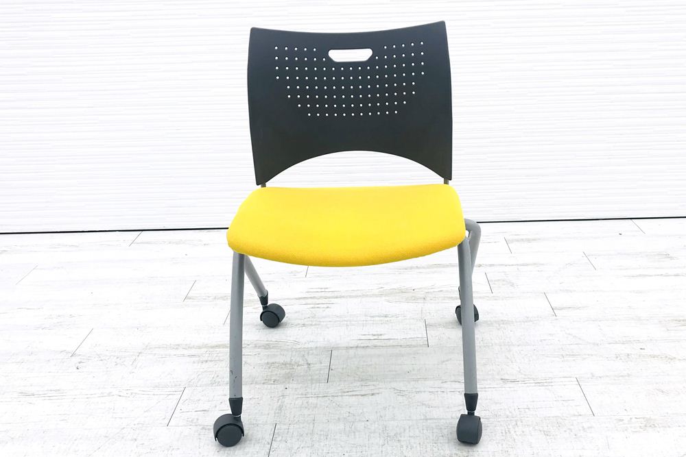ライオン ミラシオチェア ミーティングチェア 会議椅子 パイプ椅子 スタッキングチェア 中古オフィス家具 No.1210F イエロー画像