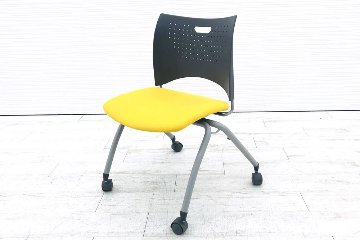 ライオン ミラシオチェア ミーティングチェア 会議椅子 パイプ椅子 スタッキングチェア 中古オフィス家具 No.1210F イエロー画像