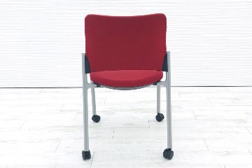 オカムラ ミーティングチェア 8147シリーズ 中古チェア 会議椅子 ミーティングチェア レッド 中古オフィス家具 画像