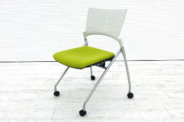 イトーキ マノスチェア ミーティングチェア 会議椅子 パイプ椅子 ネスタブルタイプ 中古オフィス家具 グリーン KLC-310GB画像