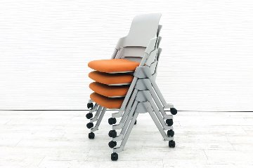 コクヨ アンフィチェア 【4脚セット】 スタッキングチェア 会議椅子 ミーティングチェア 中古オフィス家具 CK-670C マンダリンオレンジ画像