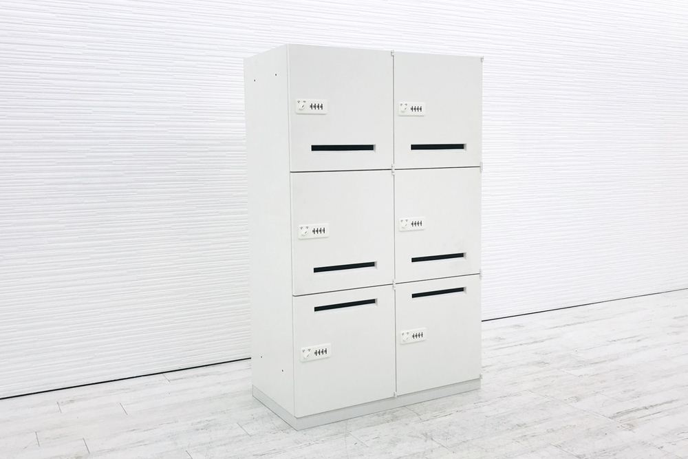 オカムラ パーソナルロッカー 新古品 未使用品 6マスロッカー メールボックス 6人用 キャビネット 中古オフィス家具 収納家具 ダイヤル錠 4BR36S 4601の画像
