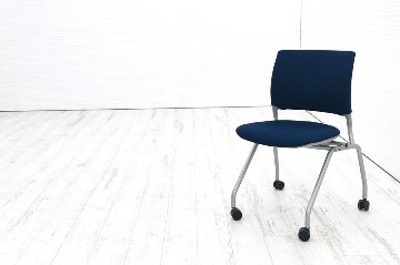 オカムラ エレナ2 【4脚セット】 ミーティングチェア スタッキングチェア 会議椅子 パイプ椅子 HD25YY-FFW4 ダークブルー画像