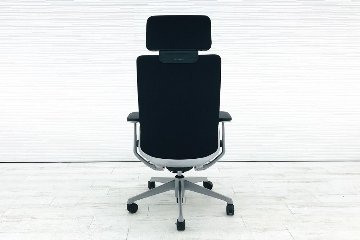オカムラ コーラルチェア エクストラハイバック 中古 クッション 固定肘 中古オフィス家具 中古チェア 事務椅子 OAチェア ブラック画像