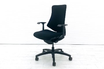 イトーキ エフチェア 2018年製 中古オフィスチェア クッション 固定肘 ブラック 事務椅子 ITOKI 中古オフィス家具 KG-130GS-T1T1画像