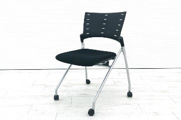 イトーキ マノスチェア ミーティングチェア 会議椅子 パイプ椅子 ネスタブルタイプ 中古オフィス家具 ブラック KLC-310CB画像
