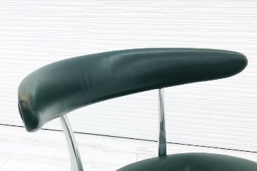 アダル リンクチェア ADAL Link  皮 ミーティングチェア 4本脚キャスター付 グリーン デザインチェア 中古オフィス家具画像