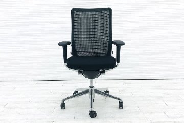 オカムラ コーラルチェア ハイバック 中古 メッシュ 可動肘 中古オフィス家具 中古チェア 事務椅子 OAチェア ブラック CQ85BS-FSH1画像