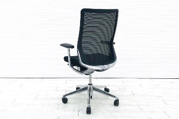 オカムラ コーラルチェア ハイバック 中古 メッシュ 固定肘 中古オフィス家具 中古チェア 事務椅子 OAチェア ブラック CQ45BS-FSH1画像