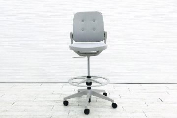 イトーキ レヴィチェア 中古 ITOKI ハイチェア カウンターチェア ミーティングチェア 中古オフィス家具 会議椅子 ホワイトグレー画像