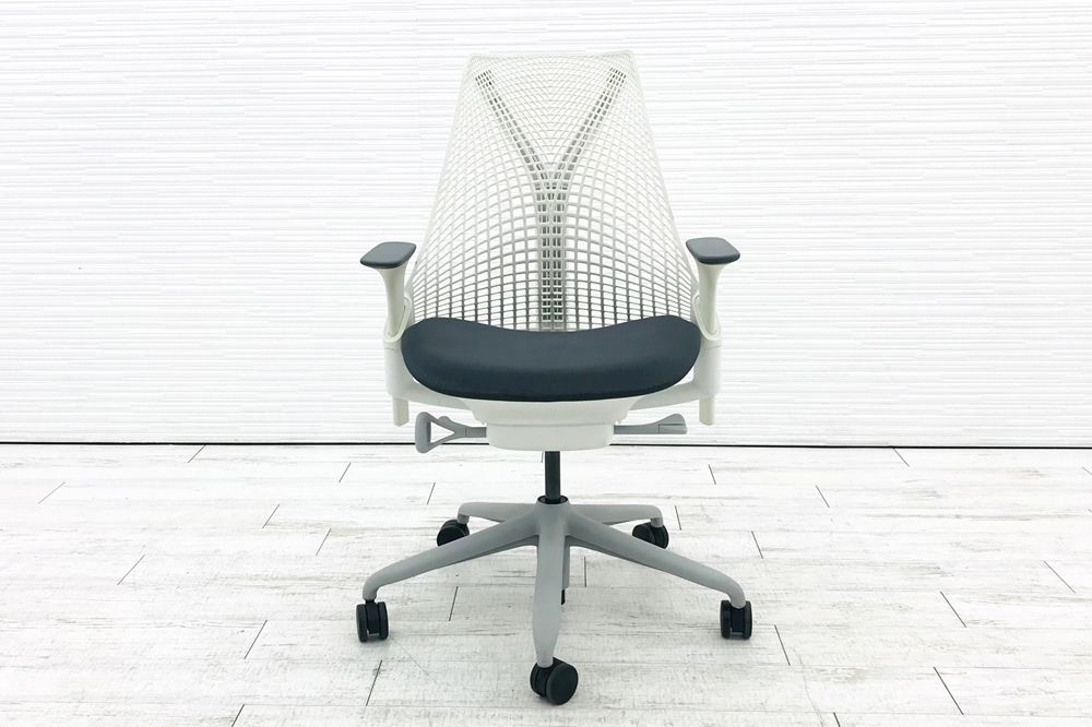 ハーマンミラー セイルチェア SAYL Chairs 中古 前傾チルト 可動肘 デザインチェア 中古オフィス家具 座グレー 背ホワイト画像
