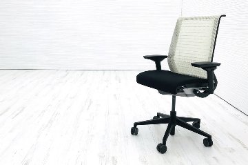シンクチェア 中古 スチールケース Steelcase シンク オフィスチェア 可動肘 ホワイト 中古オフィス家具 事務椅子画像