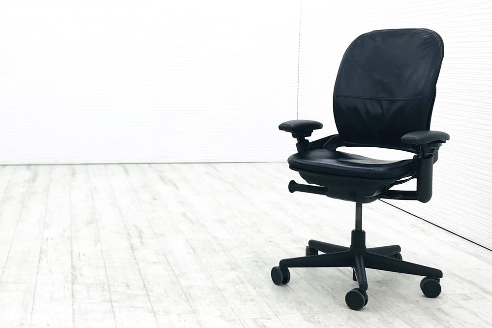 リープチェア 中古 スチールケース レザー 高級チェア Steelcase リープ Leap オフィスチェア ブラック 中古オフィス家具 革画像