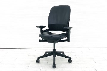 リープチェア V2 中古 スチールケース レザー 高級チェア Steelcase リープ Leap オフィスチェア ブラック 中古オフィス家具 革 46216179Sの画像