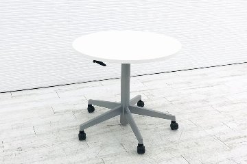 昇降テーブル 丸テーブル スチールケース タッチダウン 高さ1080 ホワイト カウンターテーブル 画像