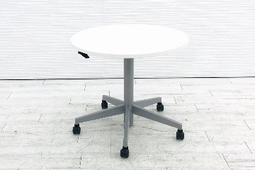 昇降テーブル 丸テーブル スチールケース タッチダウン 高さ1080 ホワイト カウンターテーブル 画像