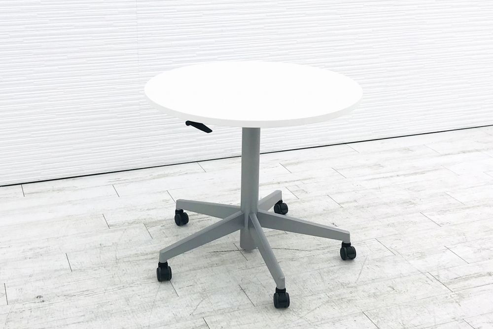 昇降テーブル 丸テーブル スチールケース タッチダウン 高さ1050 ホワイト カウンターテーブル 画像