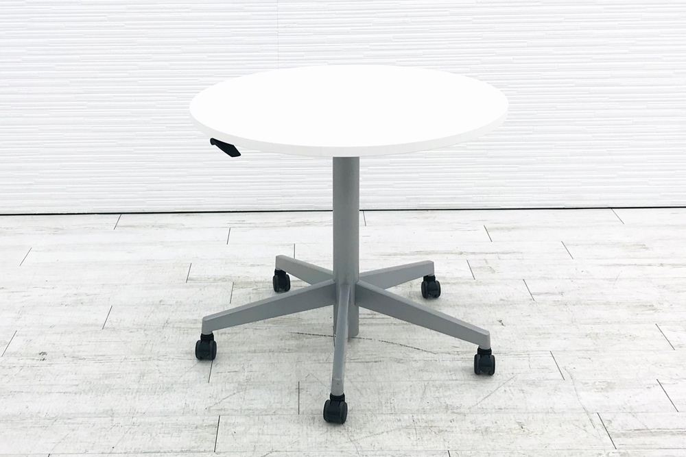 昇降テーブル 丸テーブル スチールケース タッチダウン 高さ1050 ホワイト カウンターテーブル 画像