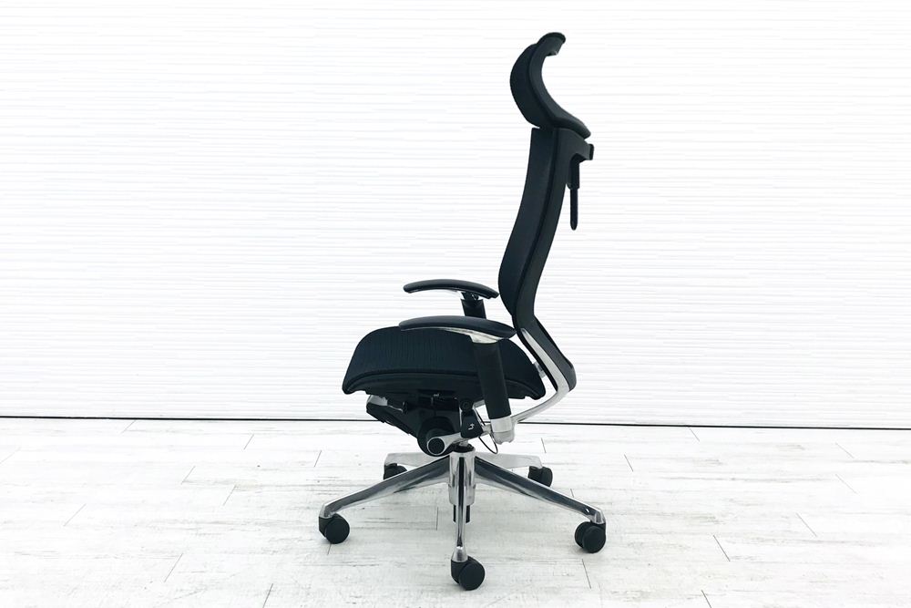 バロンチェア オカムラ エクストラハイバック メッシュ 可動肘 高機能チェア 中古オフィス家具 ブラック 可動ヘッドレスト画像