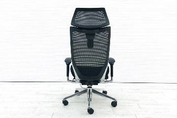 バロンチェア オカムラ エクストラハイバック メッシュ 可動肘 高機能チェア 中古オフィス家具 ブラック 可動ヘッドレスト画像