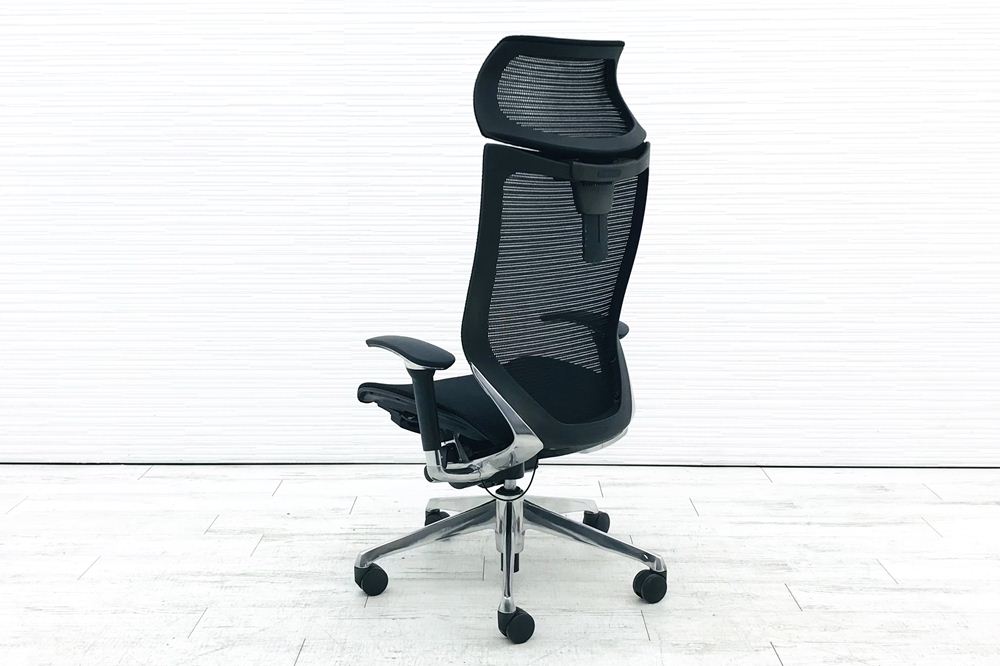 バロンチェア 2013年製 オカムラ エクストラハイバック メッシュ 可動肘 高機能チェア 中古オフィス家具 ブラック 可動ヘッドレスト画像