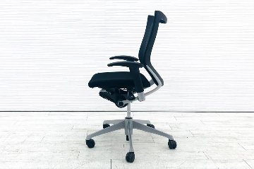 バロンチェア 2018年製 オカムラ 中古 ローバック シルバーフレーム メッシュ バロン 可動肘 中古オフィス家具 ブラック画像