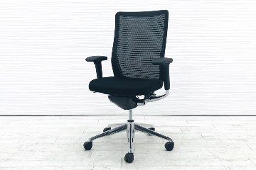 オカムラ コーラルチェア 2016年製 ハイバック 中古 メッシュ 可動肘 中古オフィス家具 中古チェア 事務椅子 ブラック CQ85BR-FSH1画像